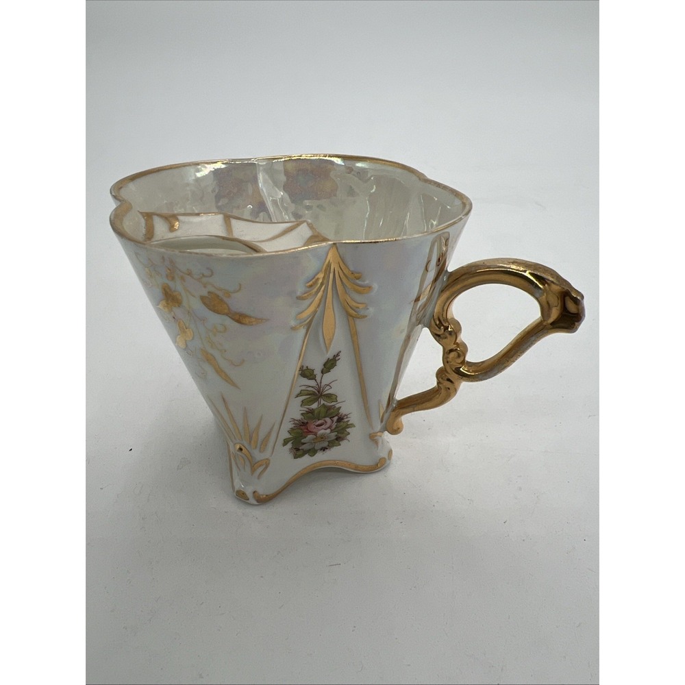 antique porcelain mustache Cup With Floral Decoration And Gold Accents